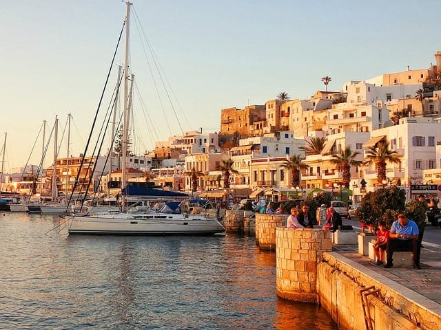 Choose the perfect greek island. view of the port in Naxos greece