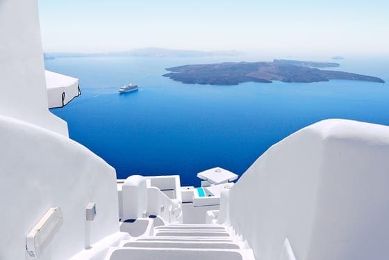 Best greecian island view. View of white stairs in santorini