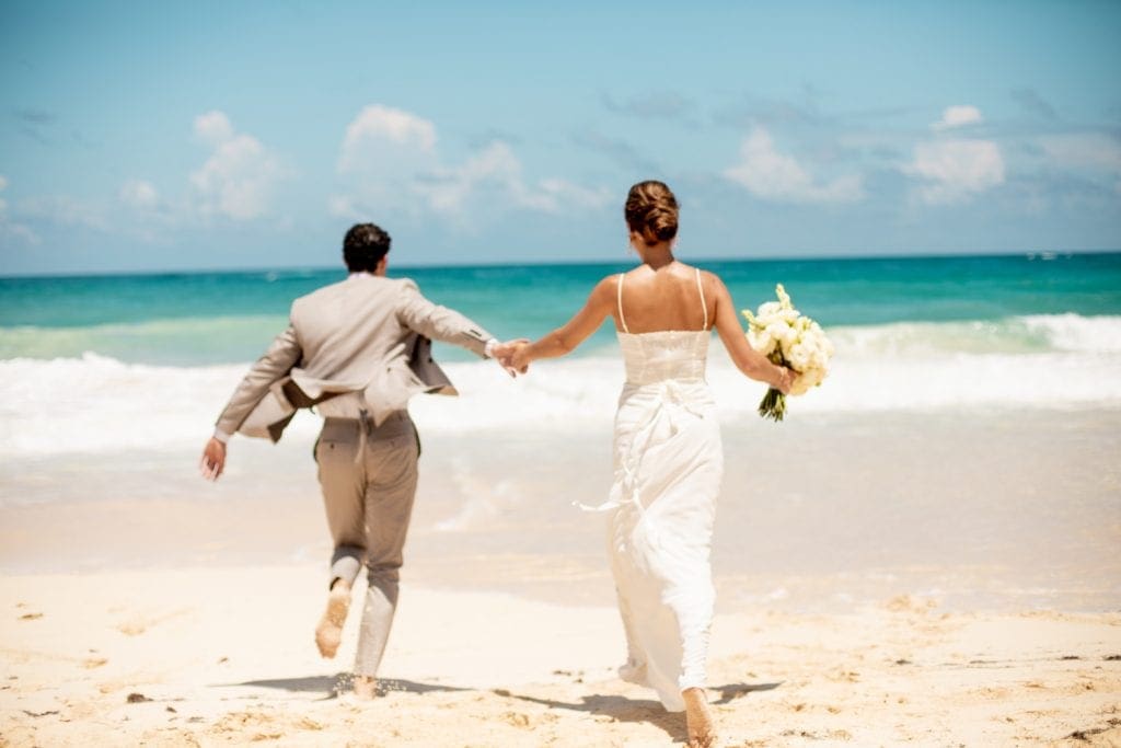 wedding couple on beach at Hard Rock